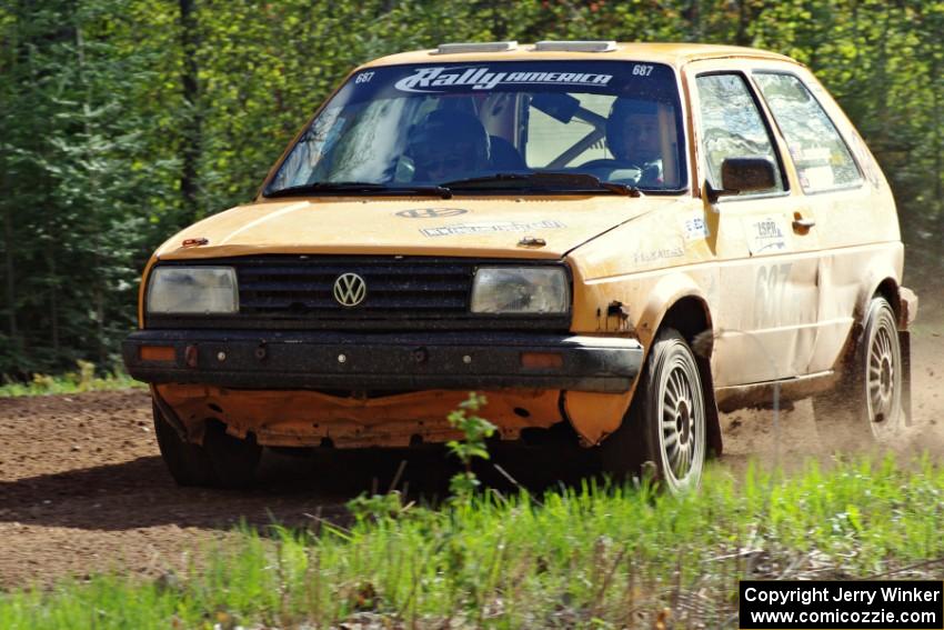 The Chad Eixenberger / Chris Gordon VW Golf through a fast sweeper on stage three.