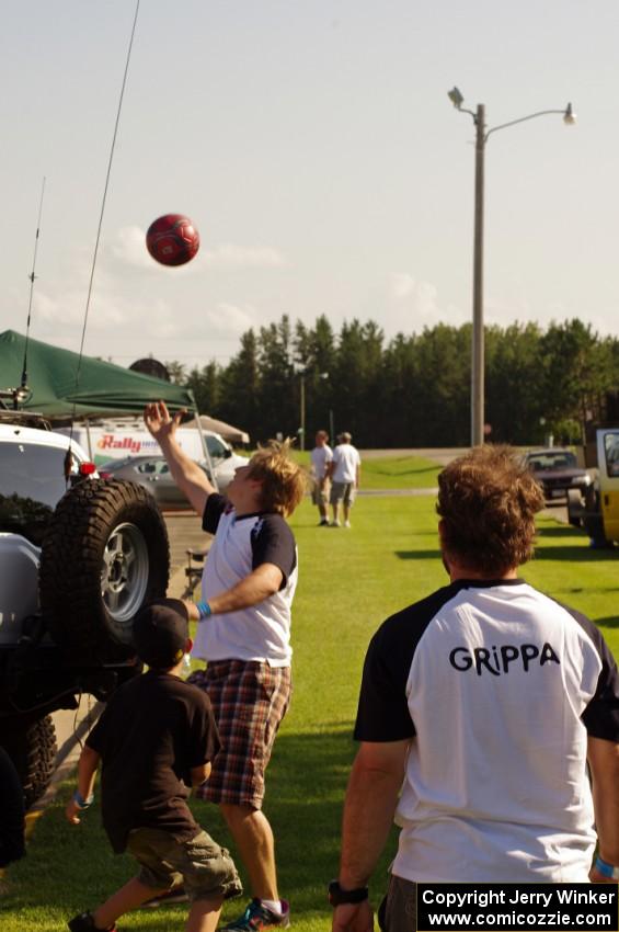 Jake Blattner and Dillon Van Way take in a little volleyball at parc expose.