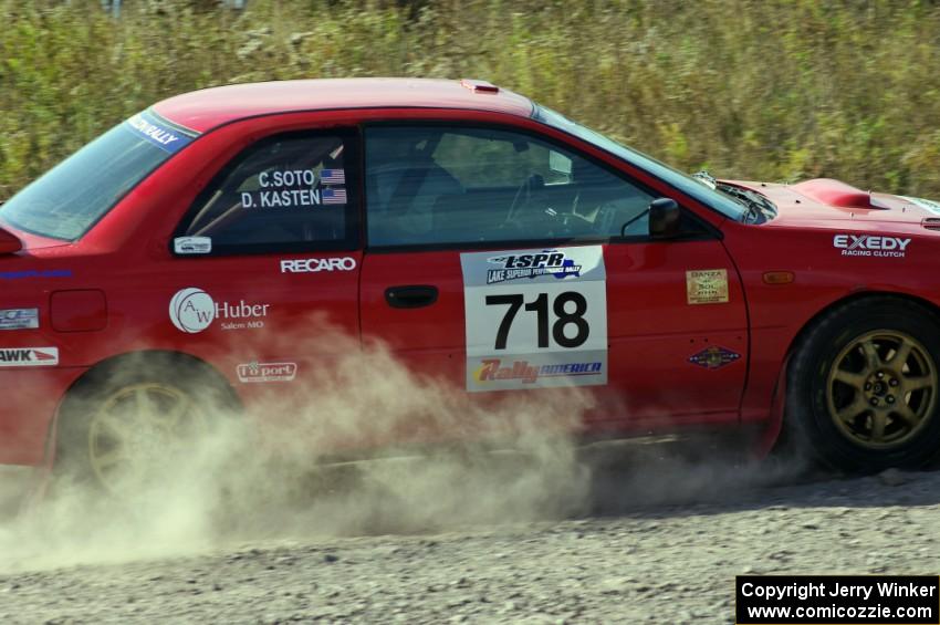 Dustin Kasten / Corina Soto in their Subaru Impreza on SS1 (Green Acres I)