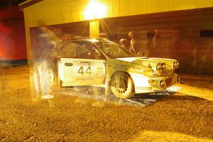 The Henry Krolikowski / Cindy Krolikowski Subaru Impreza at Kenton service before SS8 (Bob Lake)