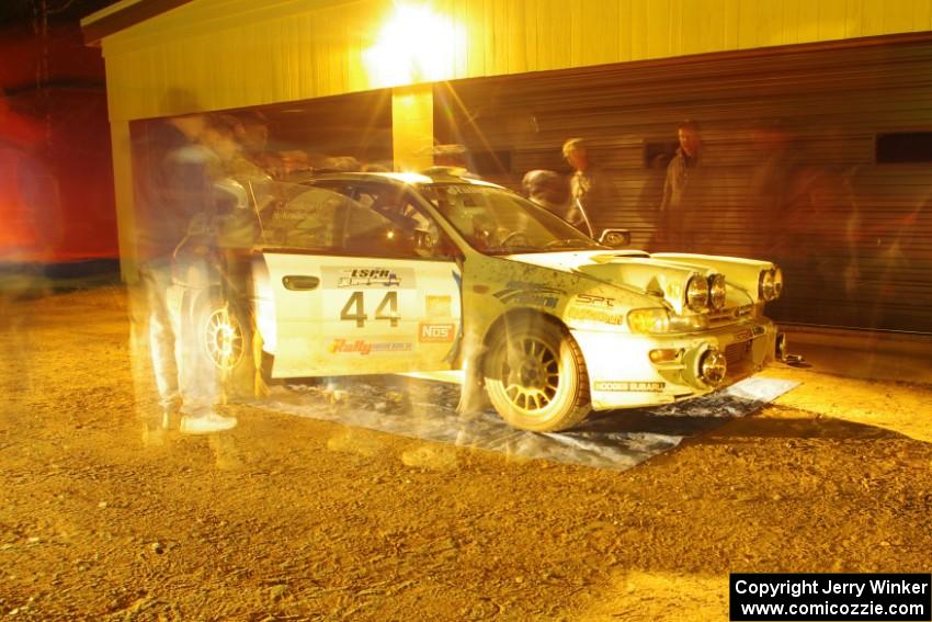 The Henry Krolikowski / Cindy Krolikowski Subaru Impreza at Kenton service before SS8 (Bob Lake)