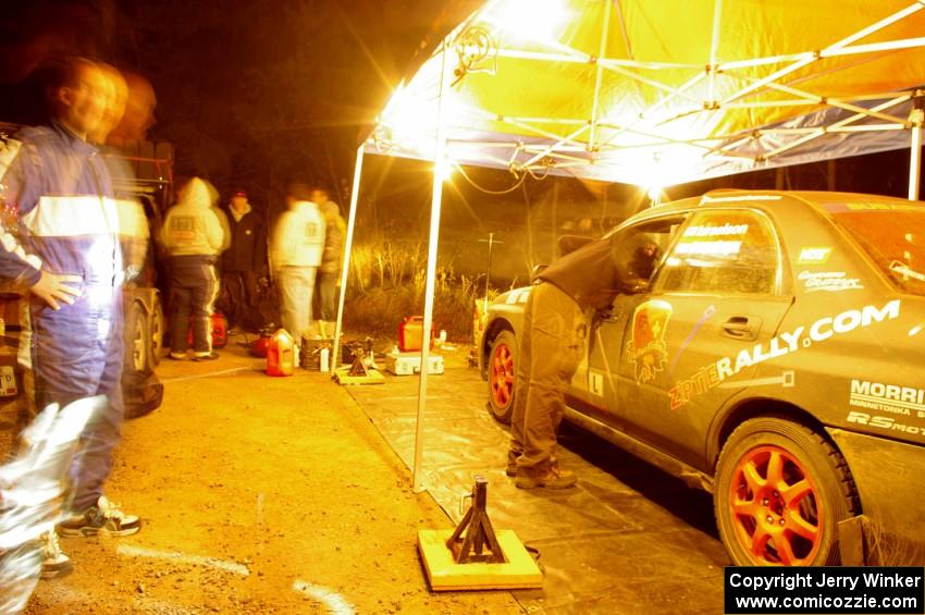 The Anthony Israelson / Jesse Lang Subaru Impreza at Kenton Service before SS8 (Bob Lake)