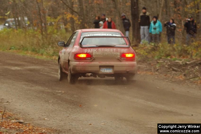 Brianne Corn / Jeremy Rowland in their Subaru Impreza on SS16 (Arvon Tower 2)