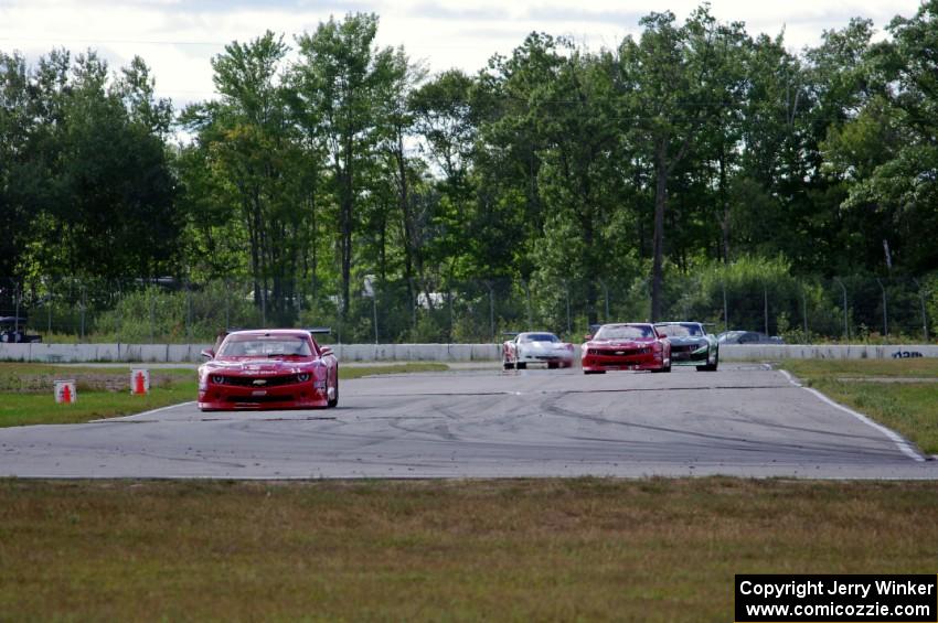 TA2 battle: 1. Cameron Lawrence, 2. Pete Halsmer and 3. Gregg Rodgers, all in Chevy Camaros.