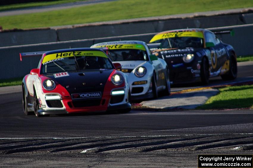 Tom Haacker's, Angel Benitez, Jr.'s and David Calvert-Jones' Porsche GT3 Cup cars