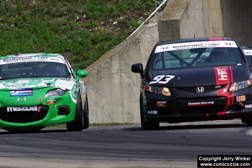 Chad Gilsinger / Michael Valiente Honda Civic Si passes the Tom Long / Derek Whitis Mazda MX-5