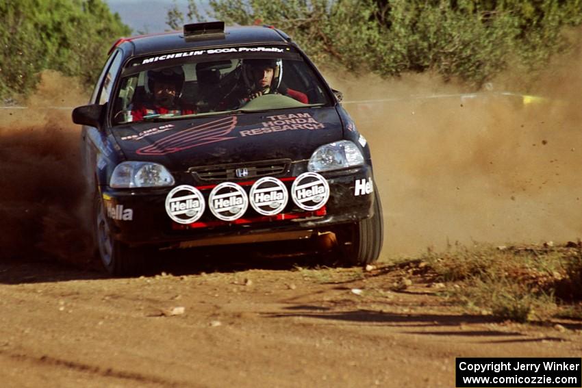 Bryan Hourt / Pete Cardimen Honda Civic at the spectator corner on SS8, Limestone I.