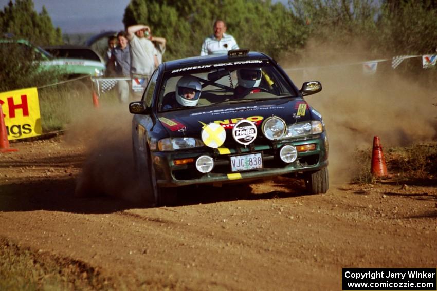 Lee Shadbolt / Claire Chizma Subaru Impreza at the spectator corner on SS8, Limestone I.