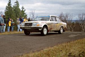 Bill Malik / Christian Edstrom Volvo 240 at the final yump on SS14, Brockway Mountain I.