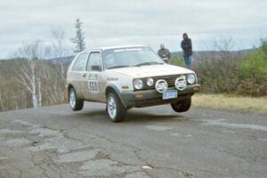 Aaron Hatz / Brendan Higgins VW GTI at the final yump on SS14, Brockway Mountain I.