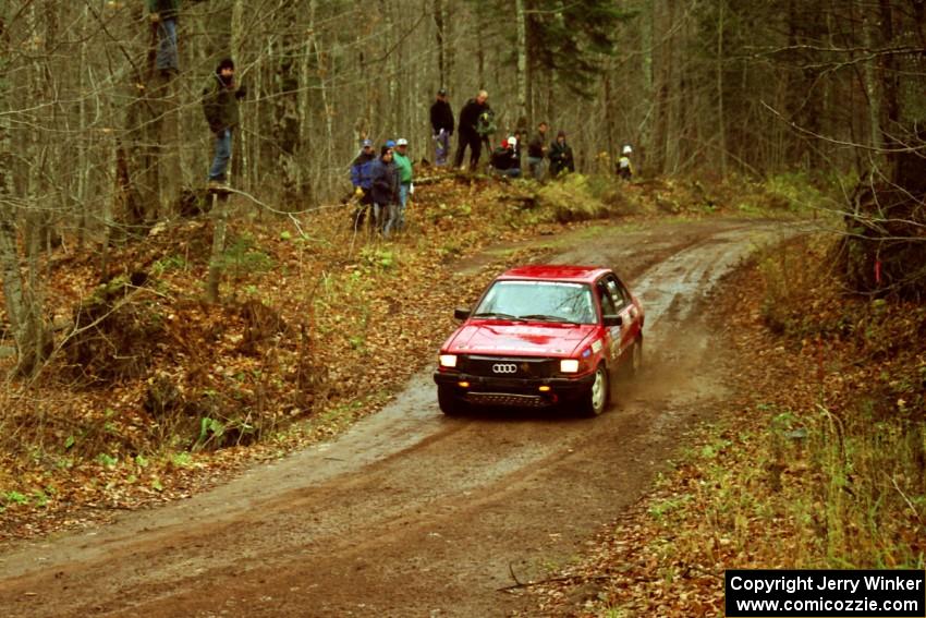 Jon Kemp / Rod Hendricksen Audi 4000 Quattro heads into the final corner of SS11, Gratiot Lake I.