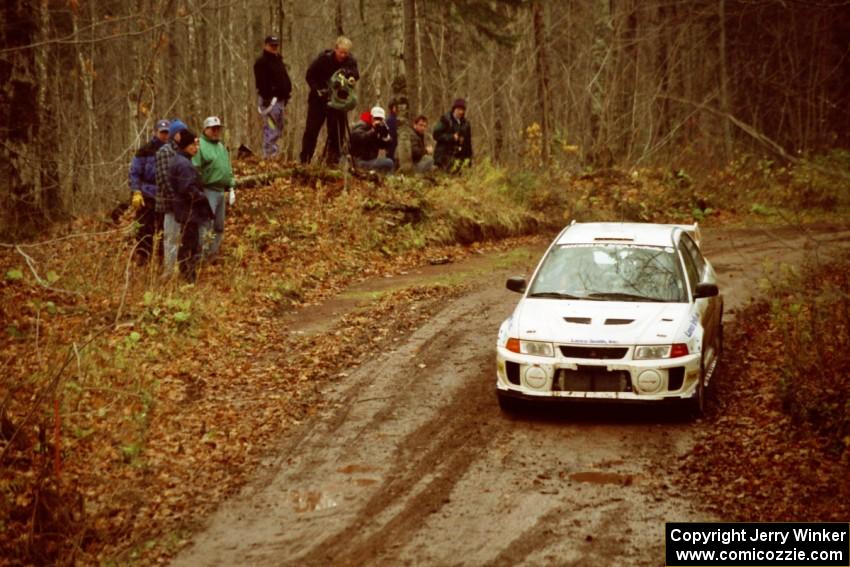 Karl Scheible / Gail McGuire Mitsubishi Lancer Evo V heads into the final corner of SS11, Gratiot Lake I.