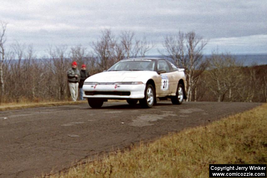 Chris Czyzio / Eric Carlson Mitsubishi Eclipse GSX at the final yump on SS14, Brockway Mountain I.