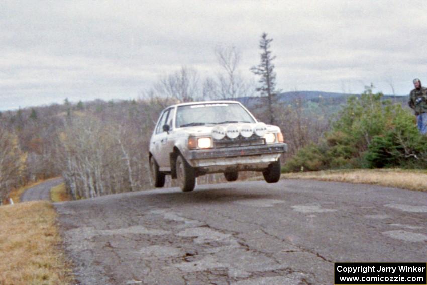 John Zoerner / John Shepski Dodge Omni GLH-Turbo at the final yump on SS14, Brockway Mountain I.