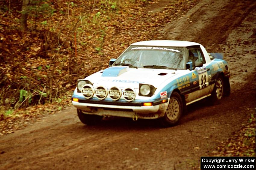 Mike Hurst / Rob Bohn Mazda RX-7 heads into the final corner of SS11, Gratiot Lake I.