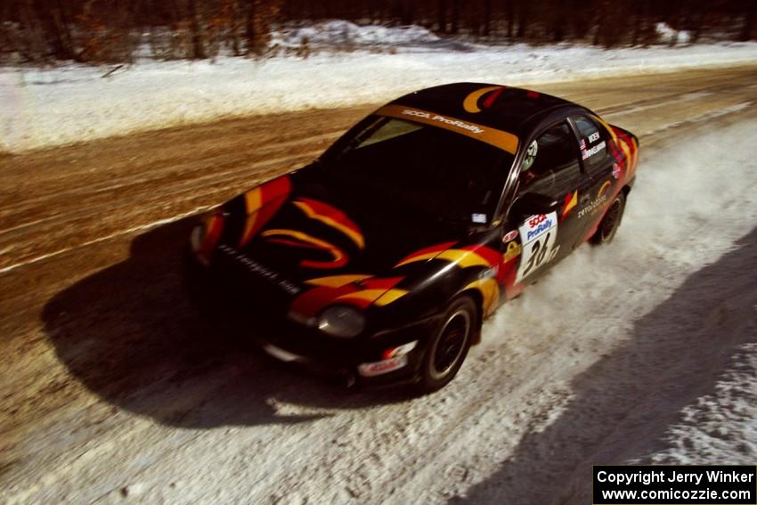 The Evan Moen / Kurt Winkelmann Chrysler Neon at speed on SS5, Avery Lake I.