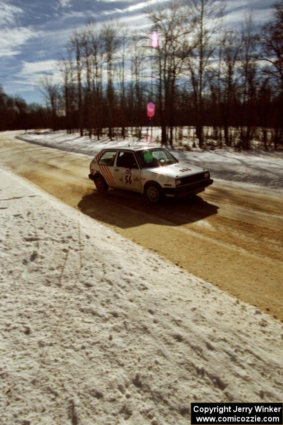 The Doug Davenport / Lea Hoffa VW Golf at speed on SS5, Avery Lake I.