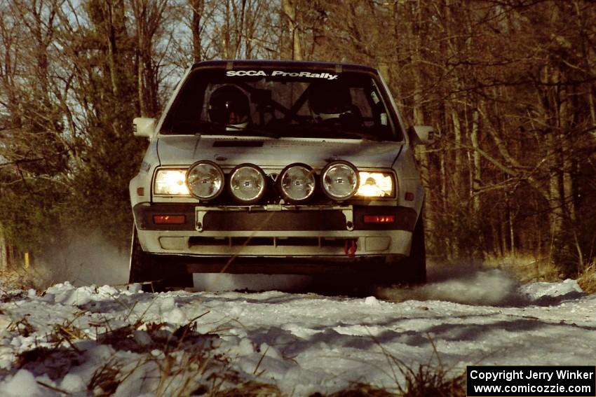 The Brad Hawkins / Adrian Wintle VW Jetta sets up for the hairpin on SS7, Ranch II.