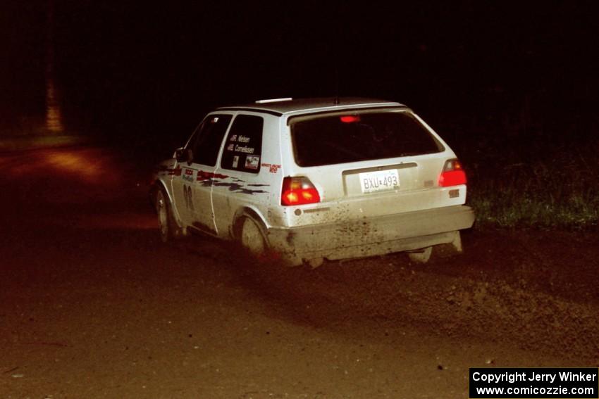 Bob Nielsen / Brett Corneliusen drift through a 90-right on the final stage in their VW Golf.