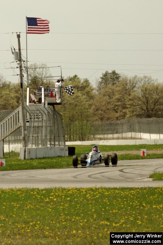 Tony Foster's Swift DB-1 Formula Ford takes the checkered.