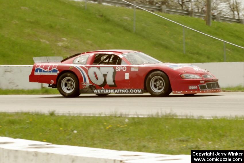 Ron Weyer's SPO Chevy Monte Carlo pulls off the track after the race.