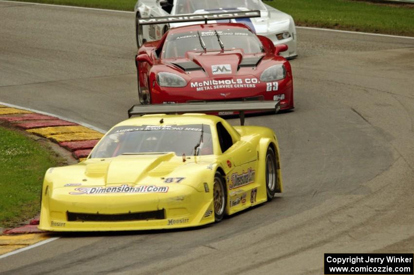 Doug Peterson's Chevy Corvette, Amy Ruman's Chevy Corvette and Cliff Ebben's Ford Mustang