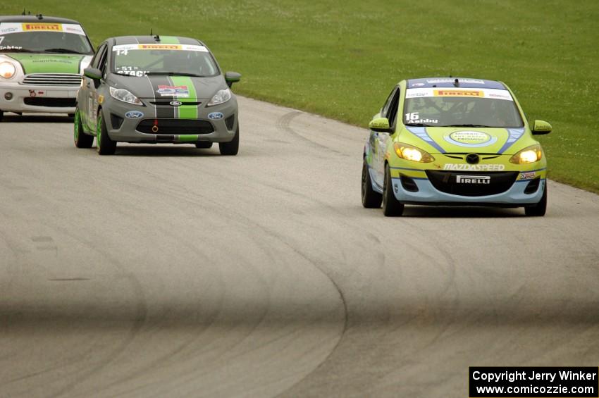 Michael Ashby's Mazda 2, Nate Stacy's Ford Fiesta and Jason Fichter's MINI Cooper