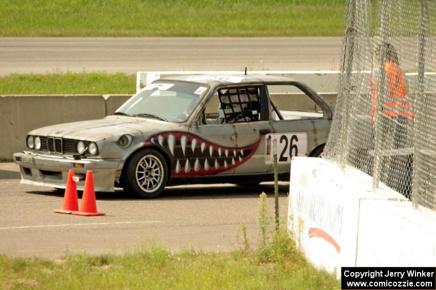 Brainerd Bombers Racing BMW 328 awaits re-entry to the track