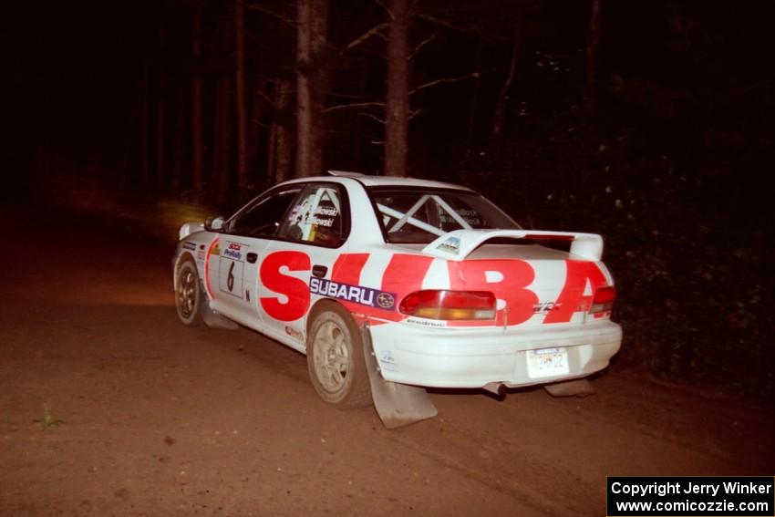 Henry Krolikowski / Cindy Krolikowski Subaru WRX STi at speed on SS5, Hanna One.