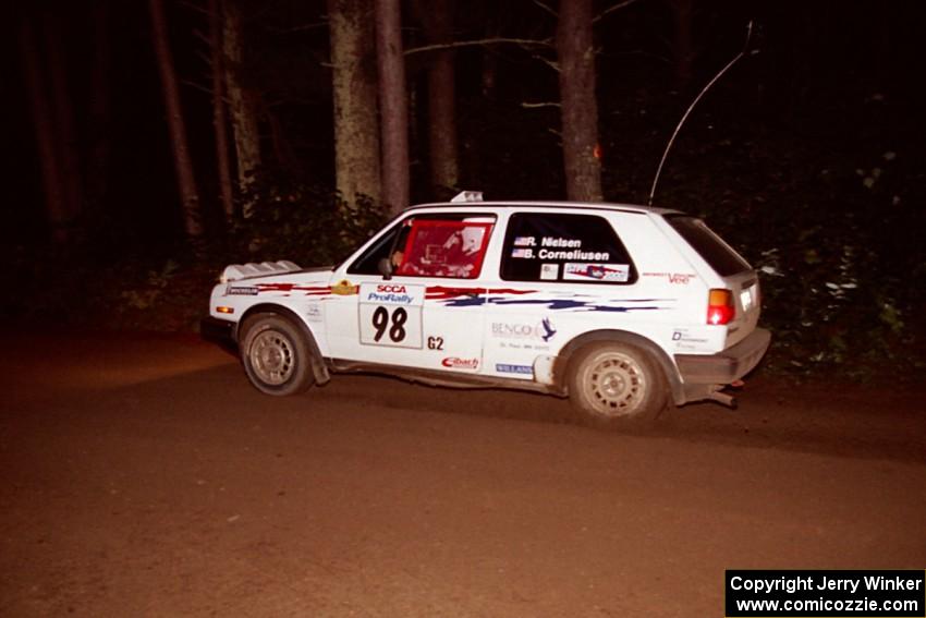 Bob Nielsen / Brett Corneliusen VW GTI at speed on SS5, Hanna One.