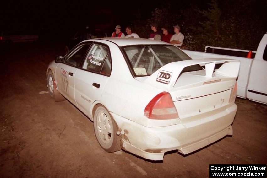 Tim Paterson / Scott Ferguson Mitsubishi Lancer Evo IV checks into the finish of SS7, Two Inlets.