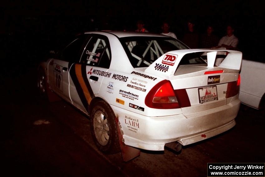 Pete Lahm / Matt Chester Mitsubishi Lancer Evo IV checks into the finish of SS7, Two Inlets.