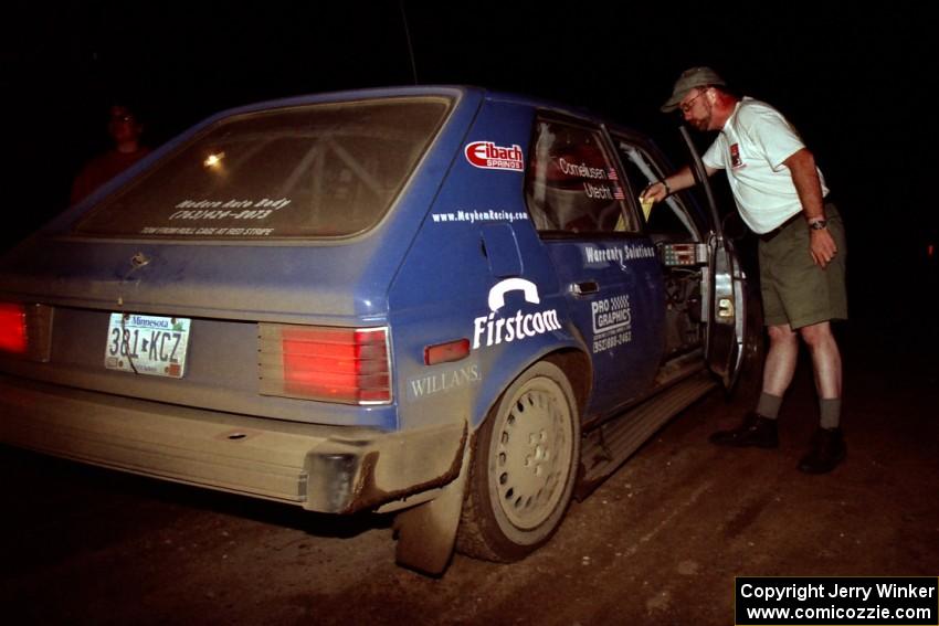 Mark Utecht / Brenda Corneliusen Dodge Omni GLH Turbo checks into the finish of SS7, Two Inlets.