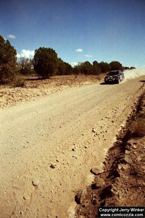 Paula Gibeault / Chrissie Beavis VW Jetta at speed near the finish of SS6.