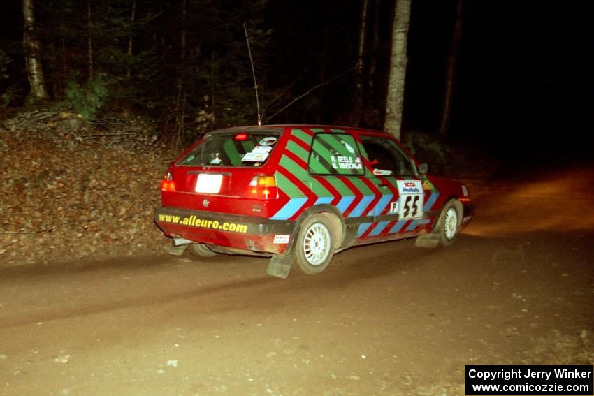 Brian Vinson / Richard Beels VW GTI at speed on SS8, Bob Lake.