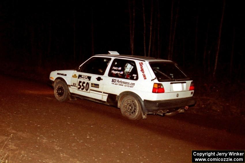 Aaron Hatz / Brendan Higgins VW GTI at speed near the end of SS10, Menge Creek.