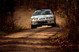 Paul Choiniere / Jeff Becker Hyundai Tiburon at speed near the finish of SS11, Gratiot Lake I.