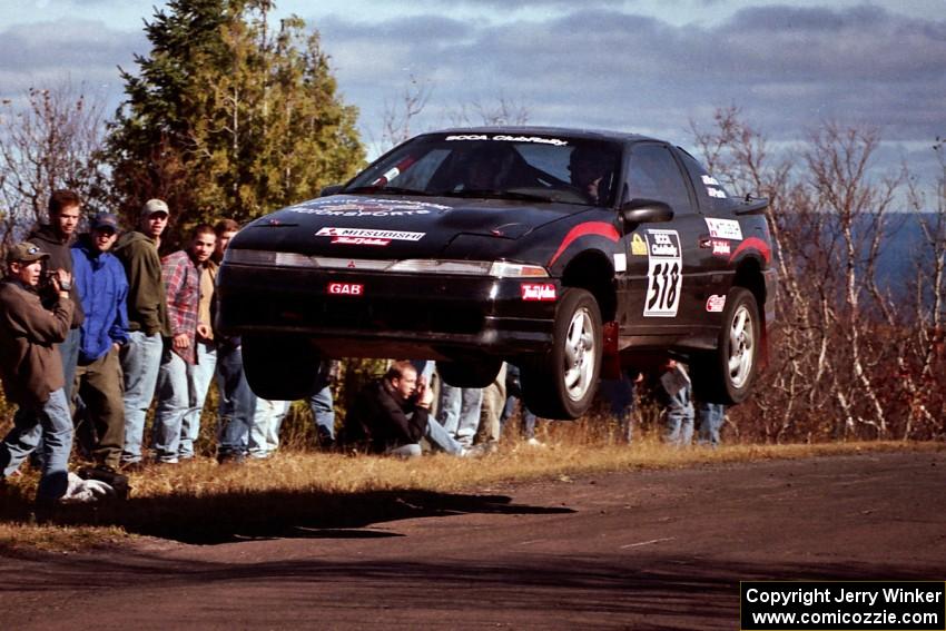 Dennis Martin / Chris Plante Mitsubishi Eclipse GSX catch big air at the final yump on SS13, Brockway Mountain.