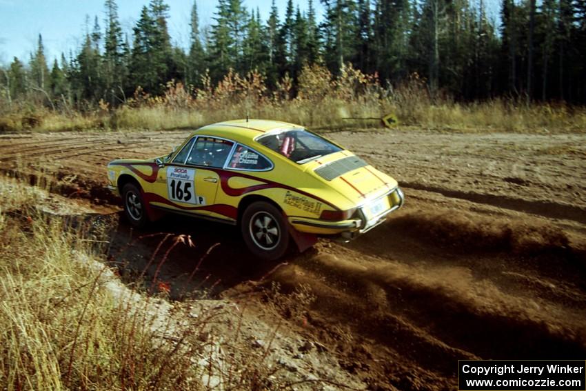 Dennis Chizma / Claire Chizma Porsche 911 at speed near the end of SS17, Gratiot Lake II.