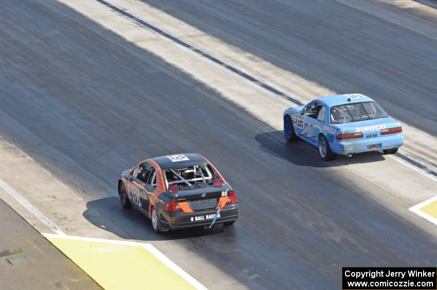 Team McQueen Nissan 240SX passes 8 Ball Racing Honda Civic