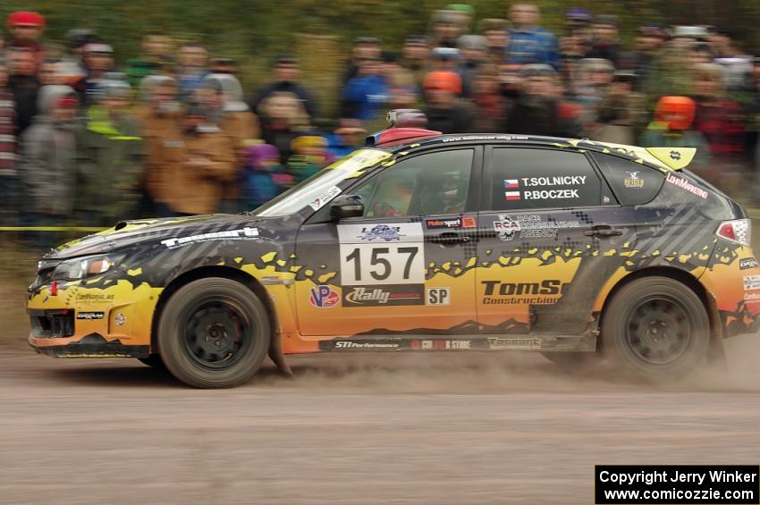 Tomas Solnicky / Piotr Boczek Subaru WRX STi comes through the SS1 (Green Acres I) spectator area.