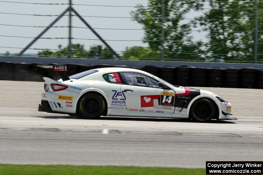 Mauro Trentin's Maserati Trofeo goes wide at turn one.