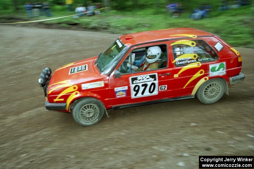 John Rahill / Vlad Hladky VW GTI at the first hairpin on Colton Stock, SS5.