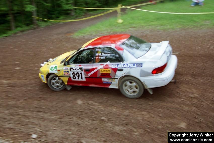 Randy Zimmer / Peter Watt Subaru Impreza at the first hairpin on Colton Stock, SS5.