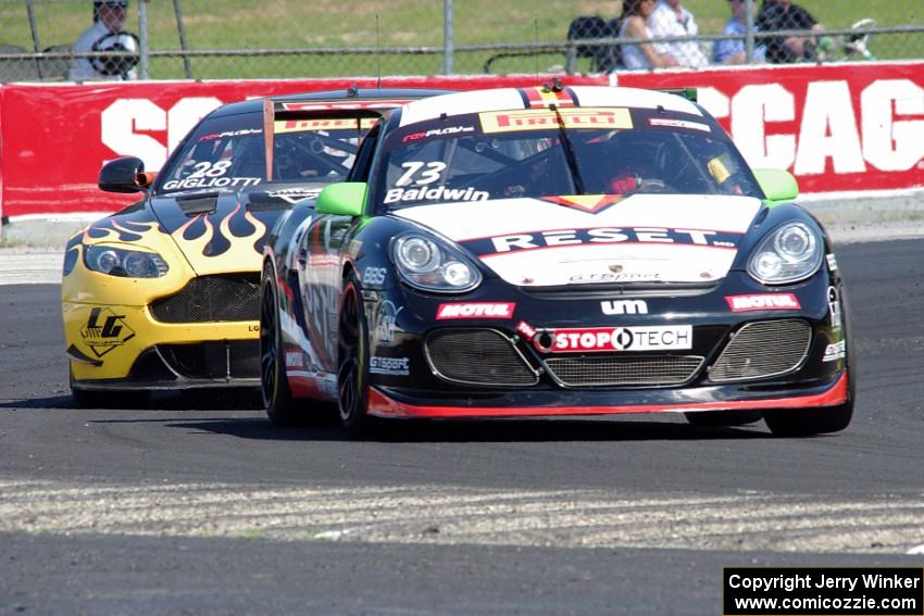 Jack Baldwin's Porsche Cayman and Lou Gigliotti's Aston Martin Vantage GT4