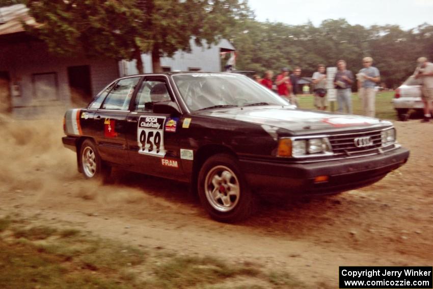 Bruce Haymann / Greg Haymann Audi 5000 Quattro at the finish of SS1, Mexico Rec.