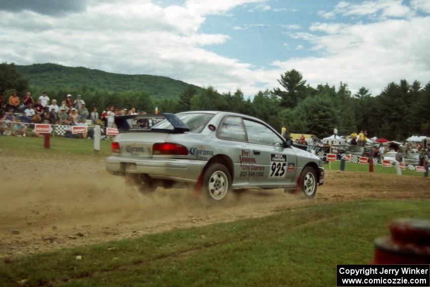 Andrew Hadjiminas / Luis Figueiredo Subaru Impreza at the finish of SS1, Mexico Rec.