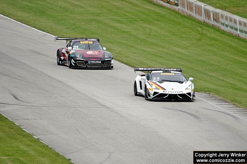 Tomas Enge's Lamborghini Gallardo GT3 FL2 and Ryan Dalziel's Porsche 911 GT3R