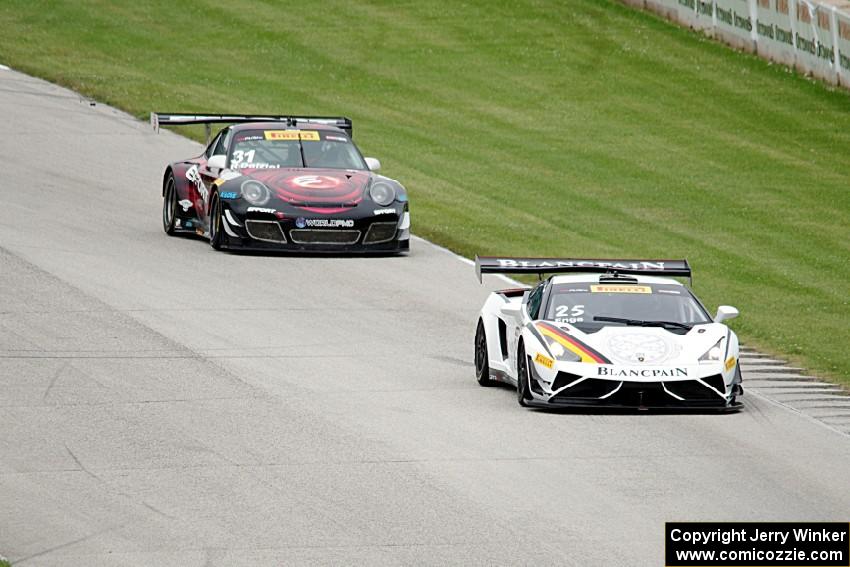 Tomas Enge's Lamborghini Gallardo GT3 FL2 and Ryan Dalziel's Porsche 911 GT3R