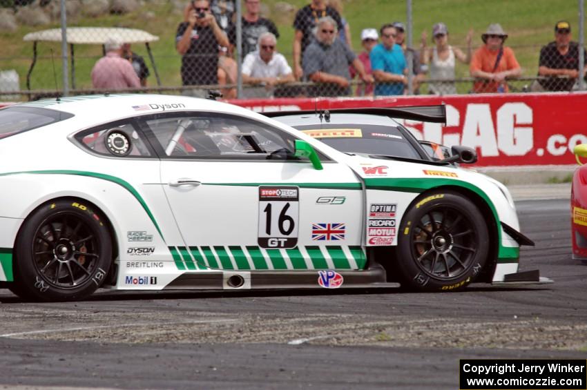 Chris Dyson's Bentley Continental GT3 spins at turn 5.